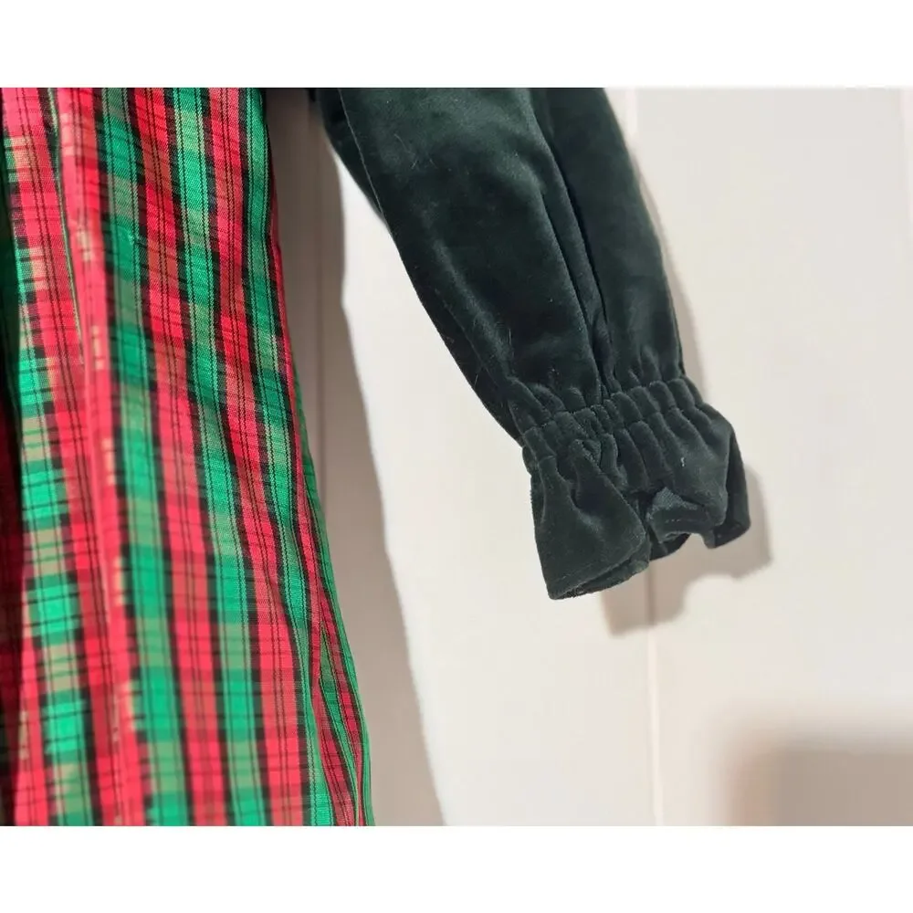 Handmade Girls Christmas Plaid Velvet Dress Red Green Holiday Size 18 Months